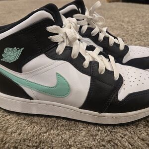Air Jordan Black and White Sneakers with Mint Accents